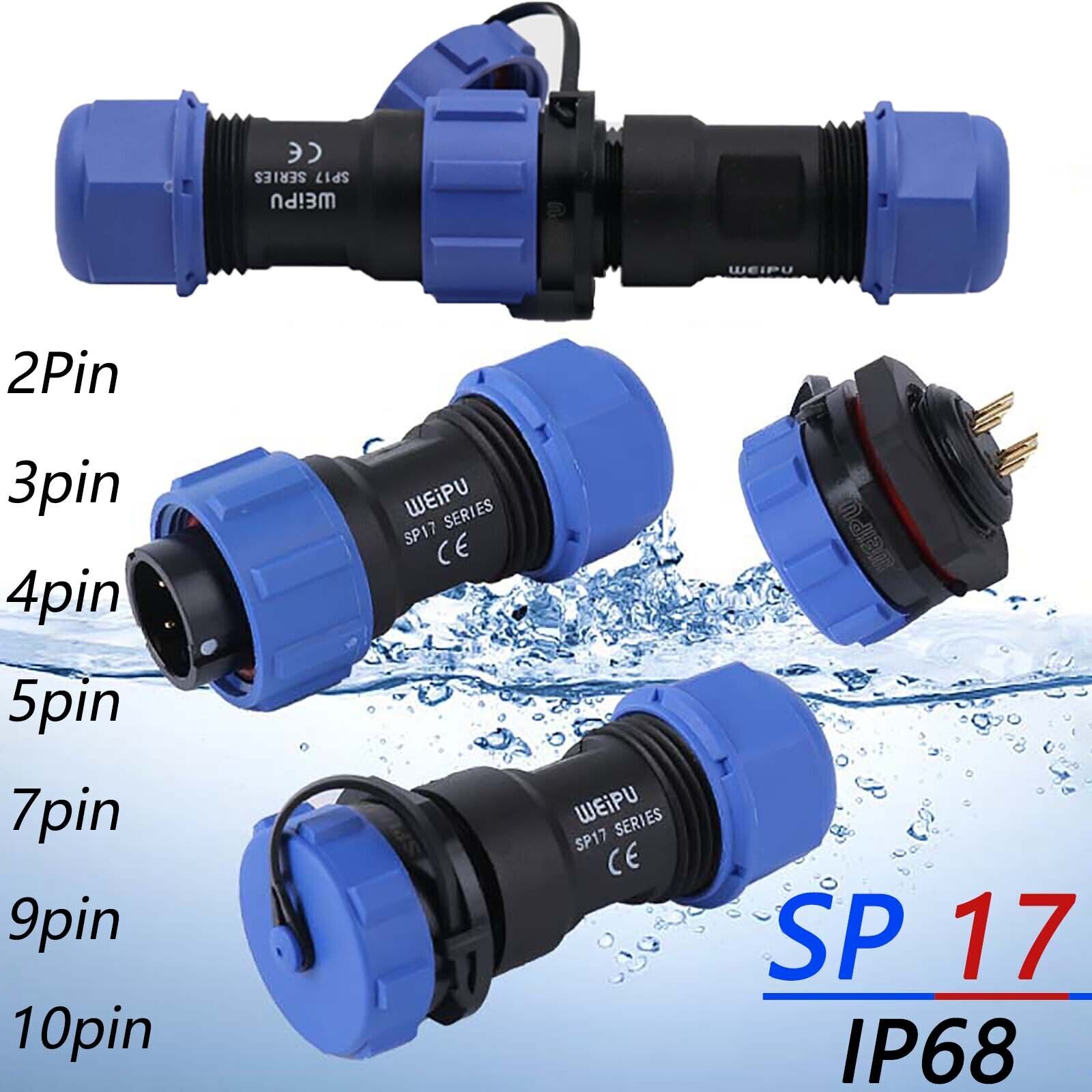 IP68 Waterproof Inline Cable Coupler Plug Socket Connector SP17 2 – 10 Pin