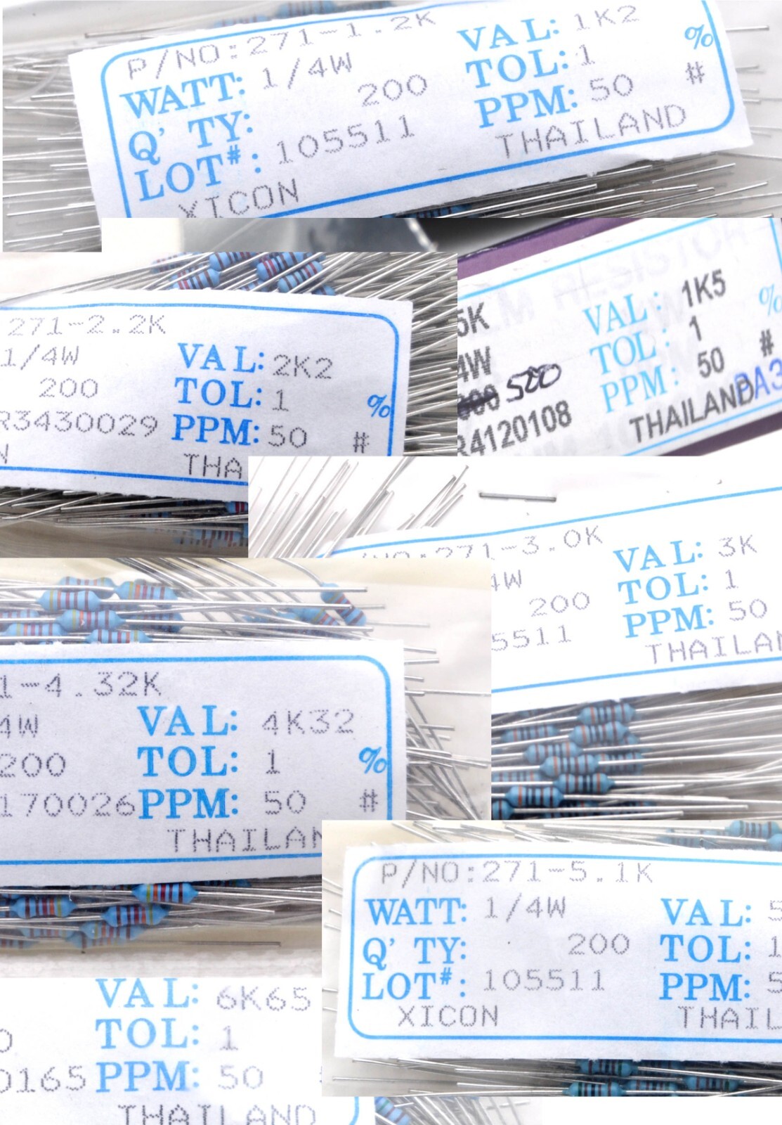 30 Pcs 1/4w Watt 1% Tolerance Metal Film Resistor Selections Val 220 620 to 12k