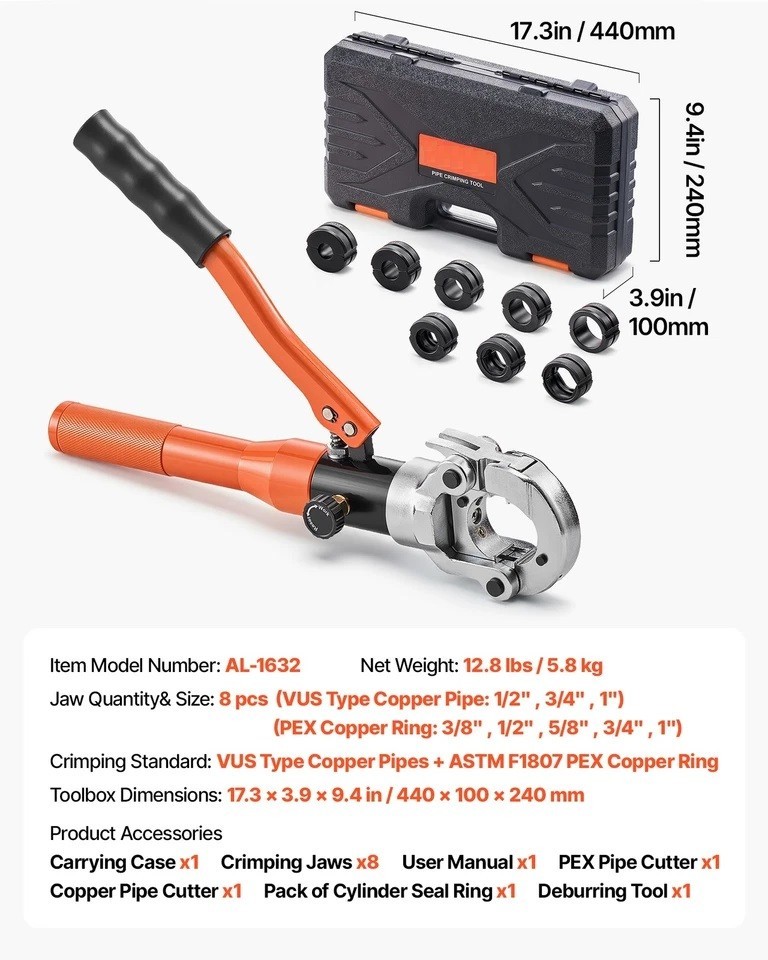 Copper Pipe Crimping Tool Hydraulic Driven Press Tool with 8 Jaws