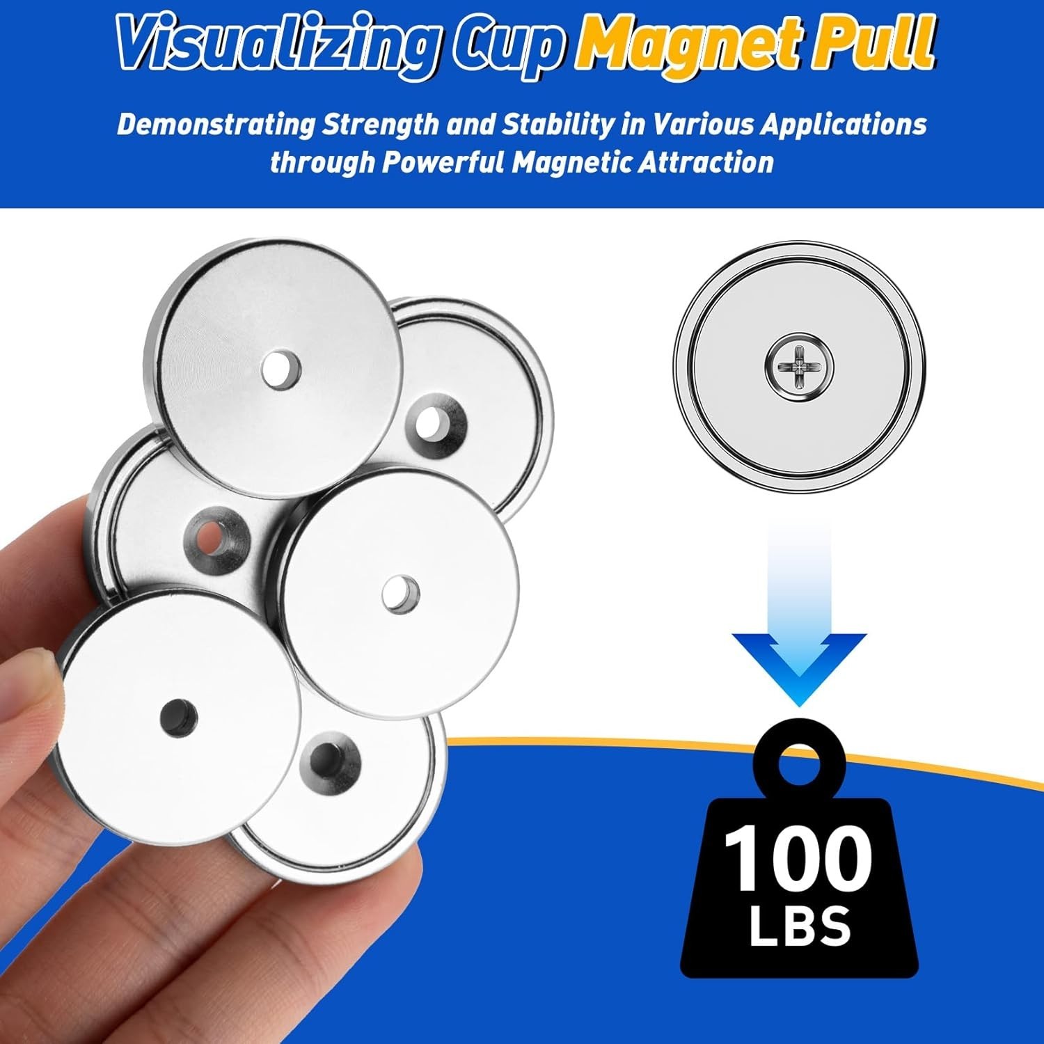 8 Pack 100LBS Neodymium Cup Magnets – Heavy Duty with Countersunk Hole & Screws.