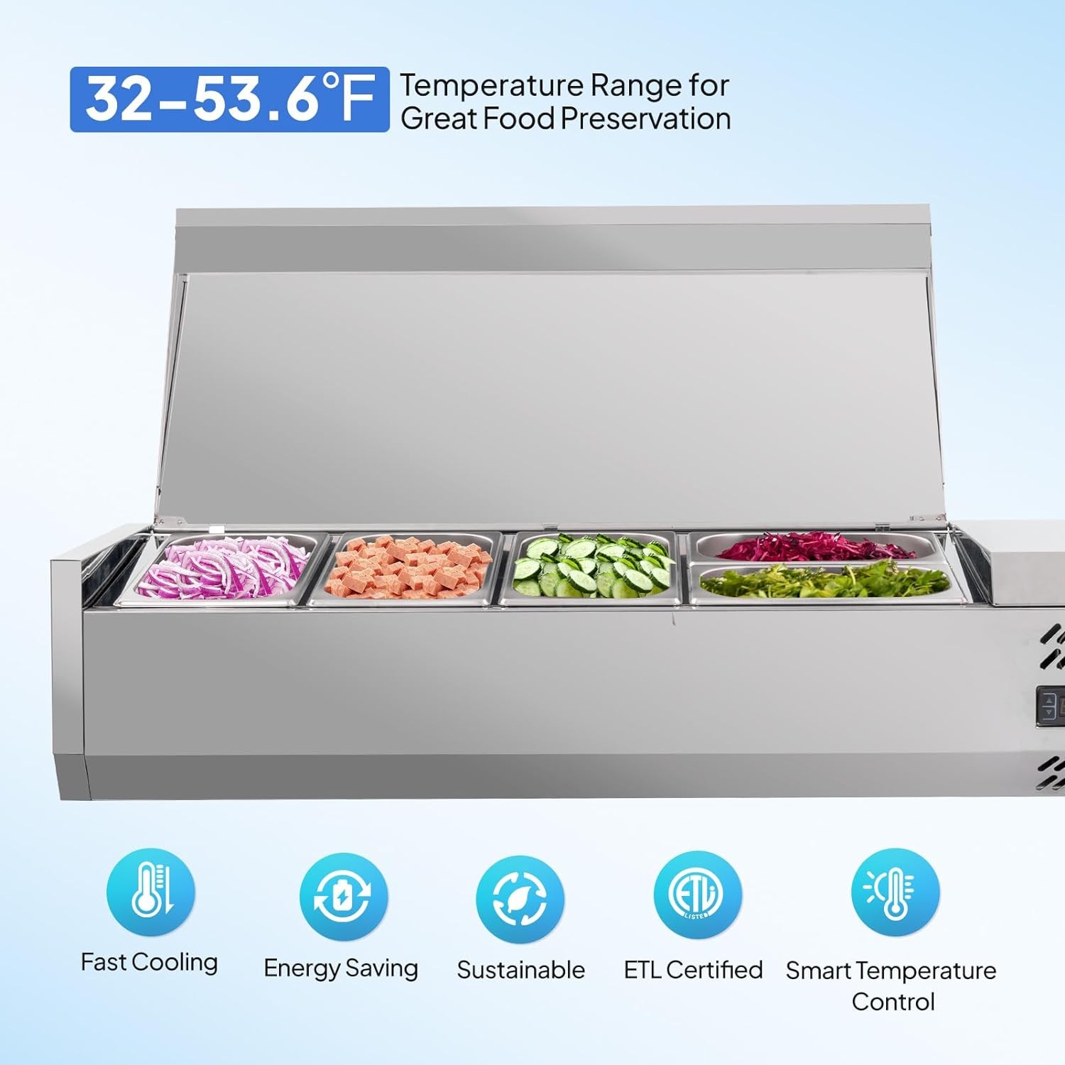 ROVSUN 47″-59″ Refrigerated Condiment Prep Station Sandwich/Salad Prep Table