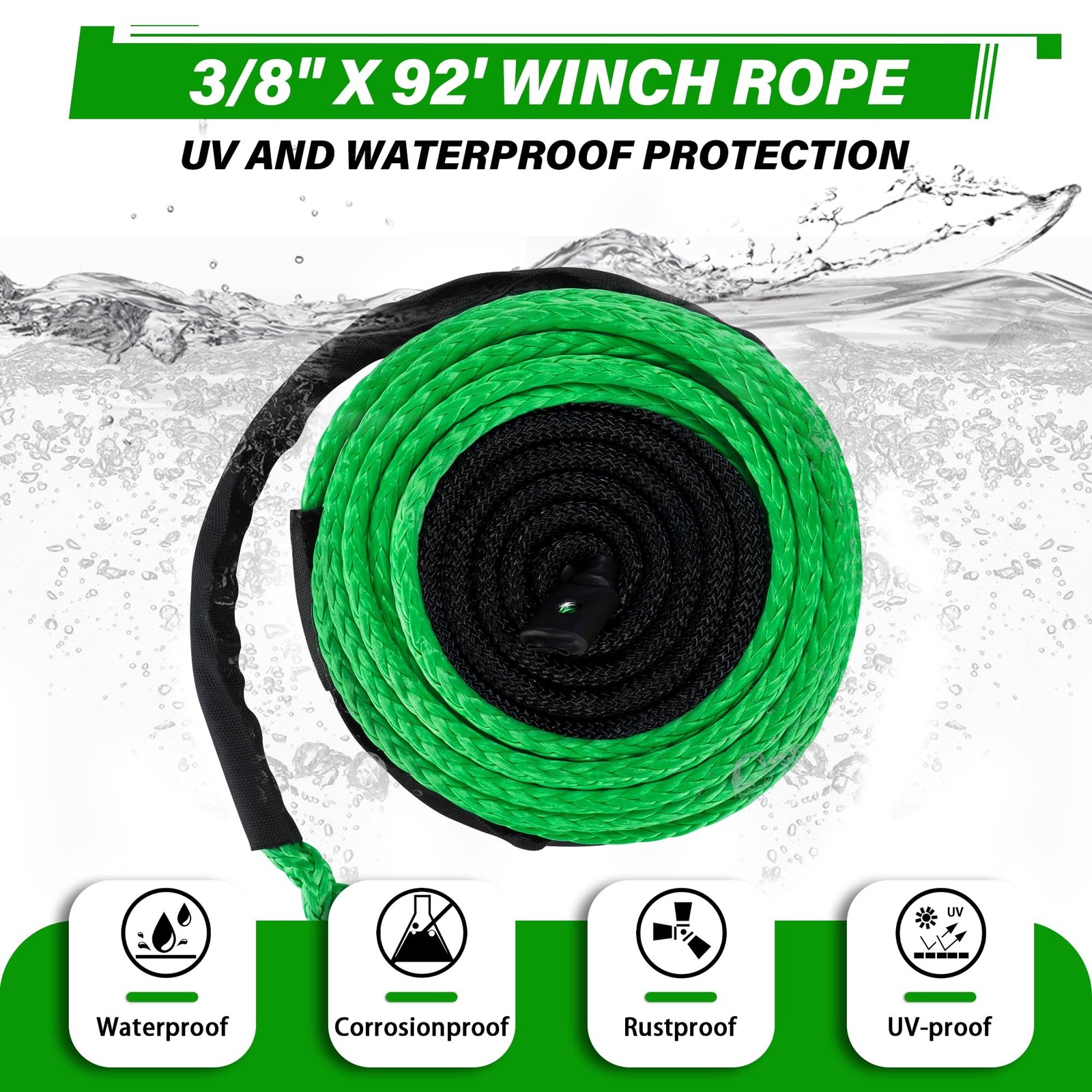 TYT Synthetic Winch Rope 3/8″ X 92′ with Hook, 27000LBS Synthentic Winch Cabl…