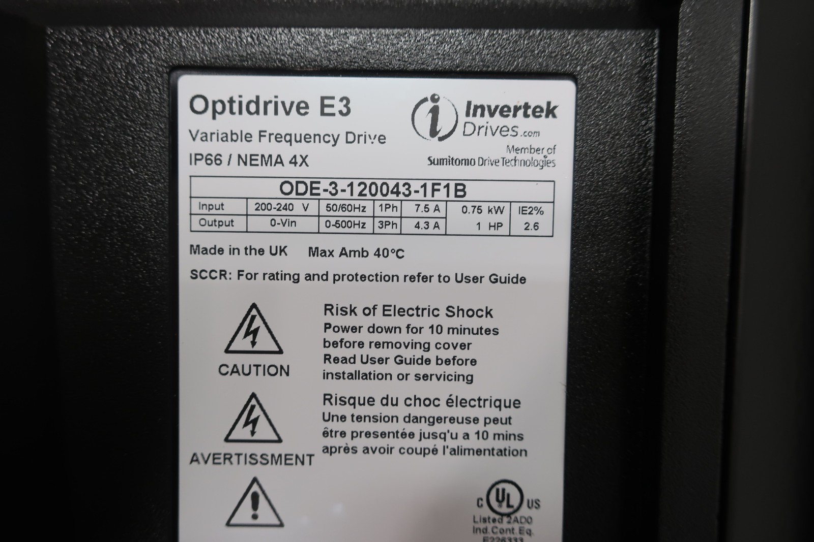 Invertek Drives ODE-3-120043-1F1B Optidrive E3 Vfd Drive 1hp 200-240v-ac 0-500hz