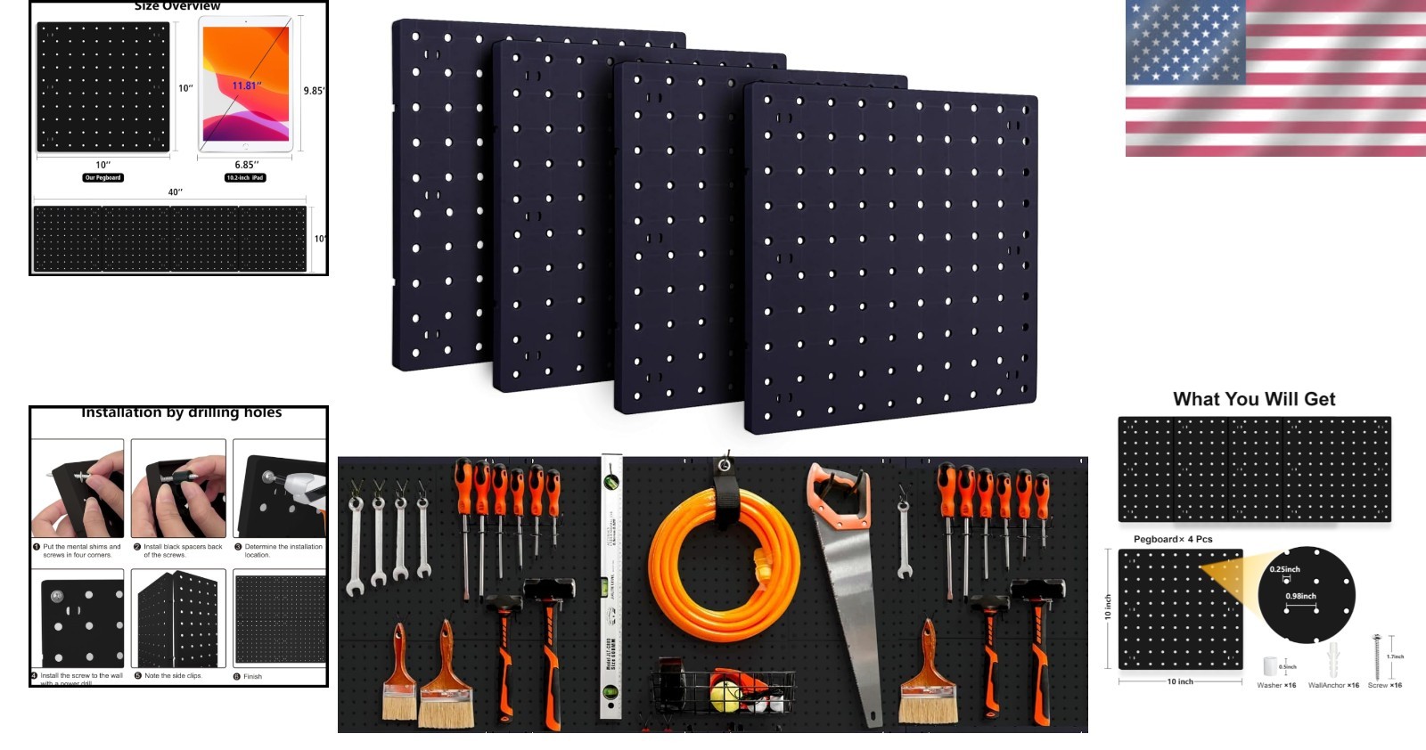 Strong & Lightweight Black Pegboard Wall Organizer Panels for Crafts & Tools