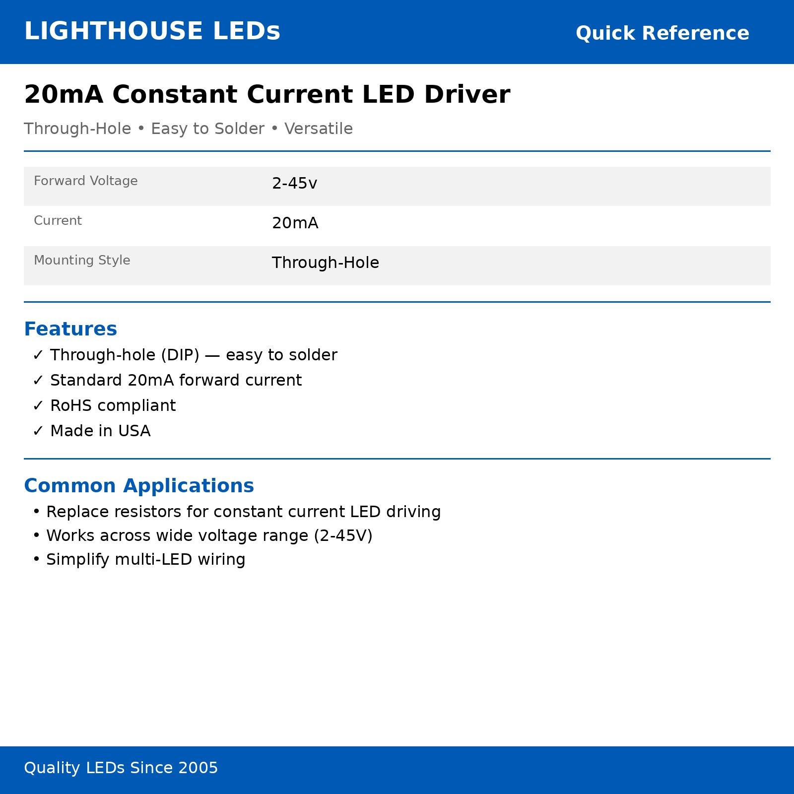 20 x 20mA LED Driver – No Resistors Constant Current Power Supply DC V Voltage