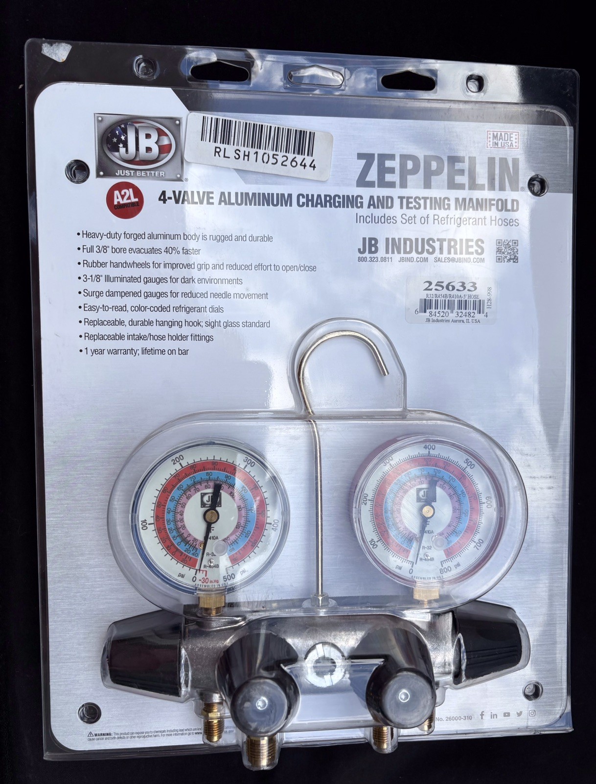 Jb Industries 25633 Manifold Gauge, 4-Valve