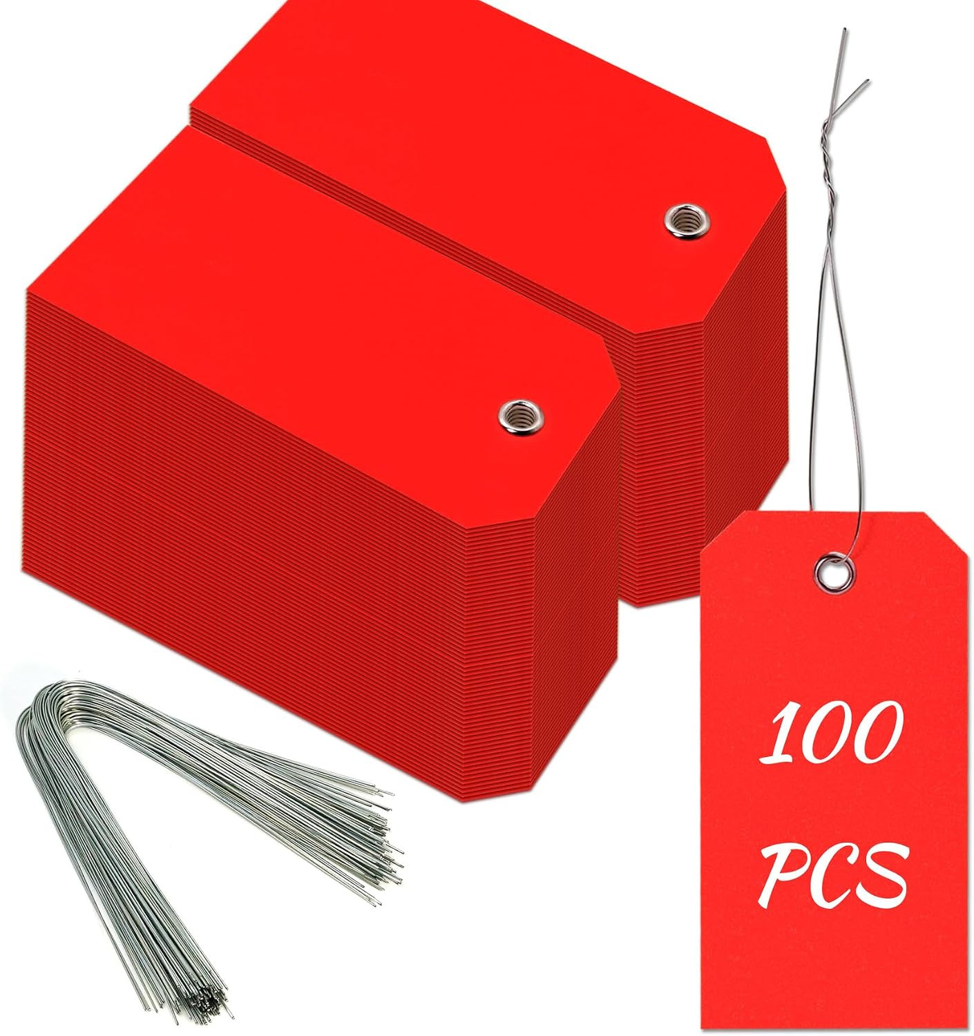 100 Pieces Plastic Shipping Tags with Reinforced Wire Blank Heavy Duty Shipping