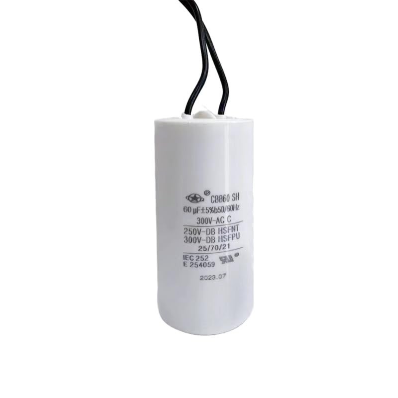 60uF 300V AC Motor Run Capacitor, 2-Wire, 50/60Hz, Cylindrical Design