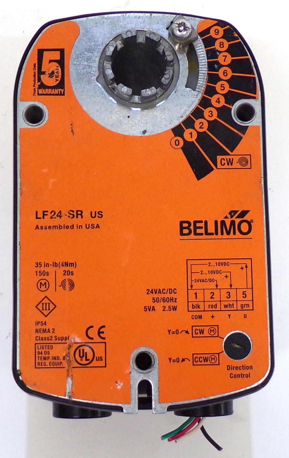 BELIMO SPRING RETURN ACTUATOR LF24-SR, 35IN-LB (4NM), 150S, 24VAC/DC, 50/60HZ
