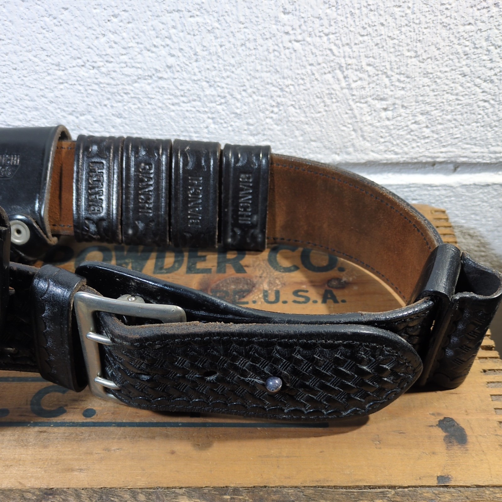 Vintage Bianchi USA Black Leather Gun Belt Duty #B2 Size 32”, With Accessories