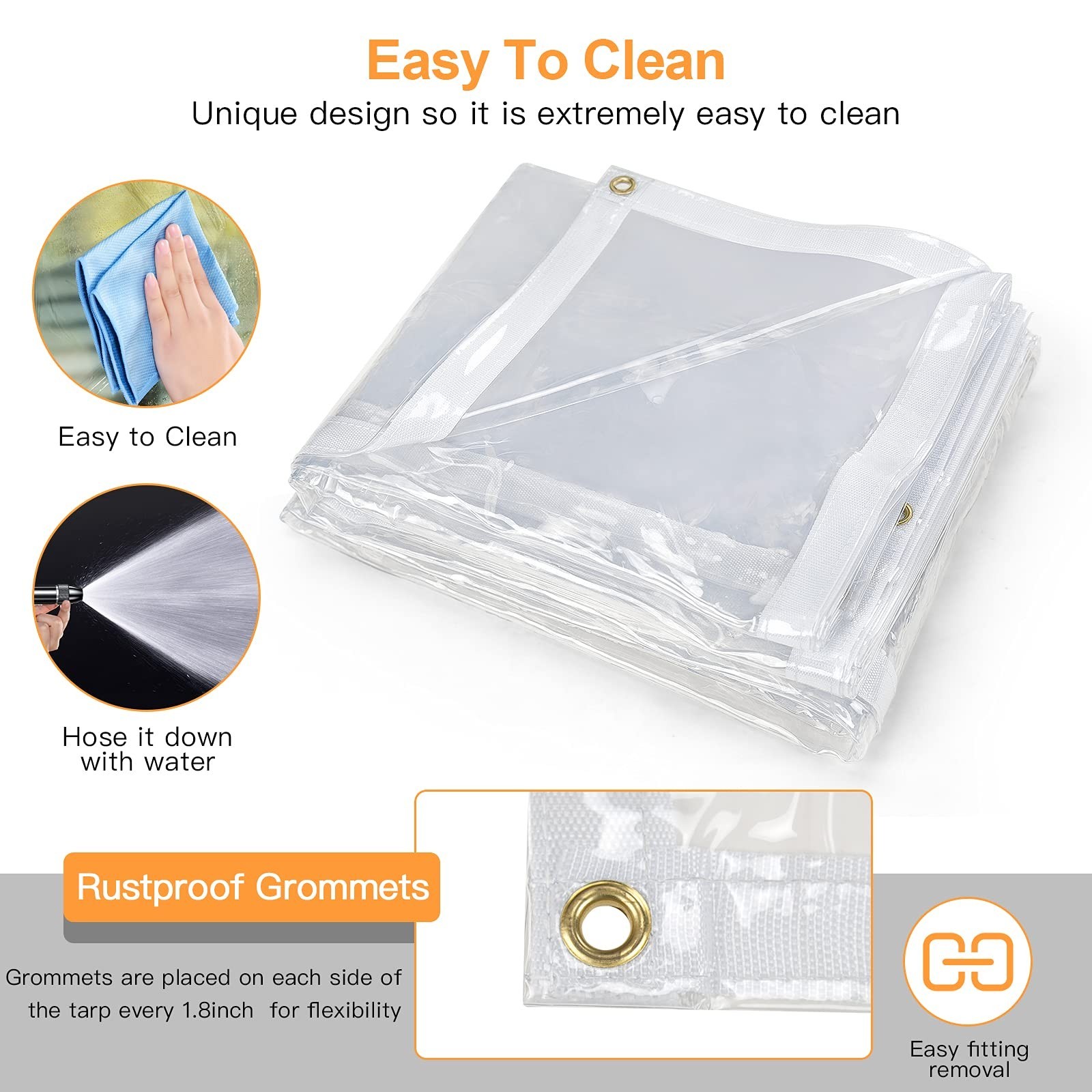 7 x 9FT Outdoor Clear Tarp Curtain Waterproof Wind-Proof 24 Mil Transparent V…