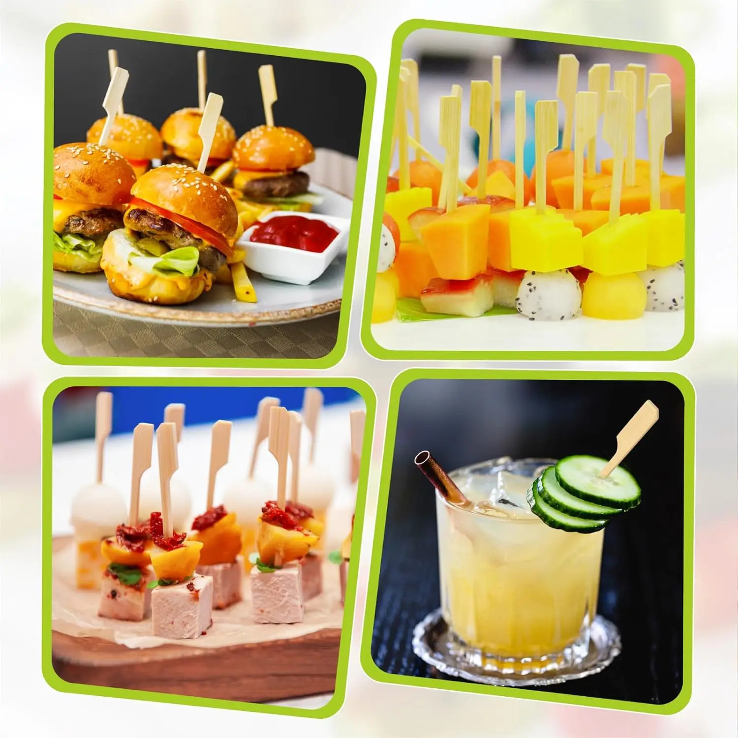 50/100Pcs Bamboo Skewers Cocktail Picks for Appetizers Wooden 4.7 in Sandwich Ha