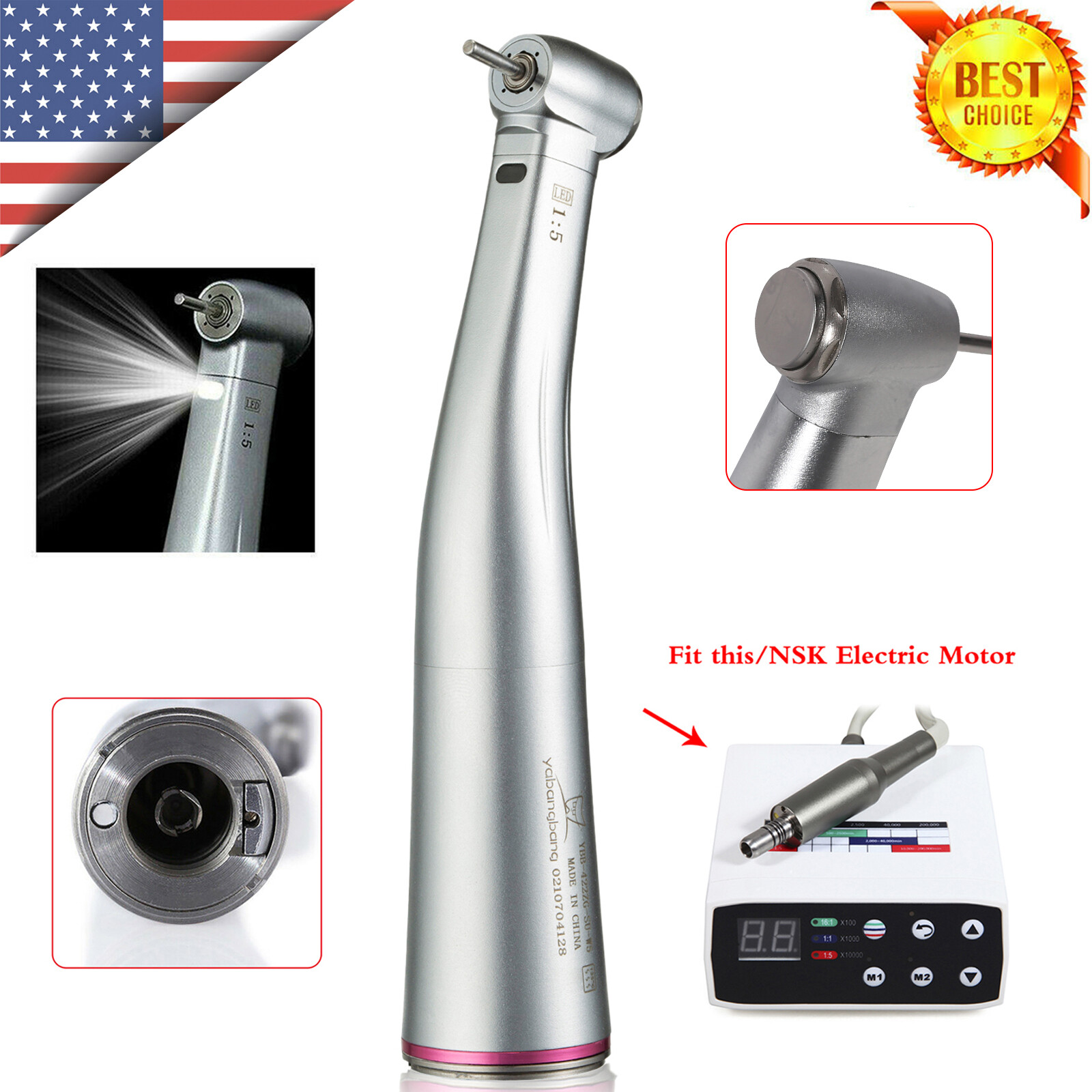 1:5 Dental Fiber Optic LED Increasing Speed Handpiece E-type Inner Contra Angle