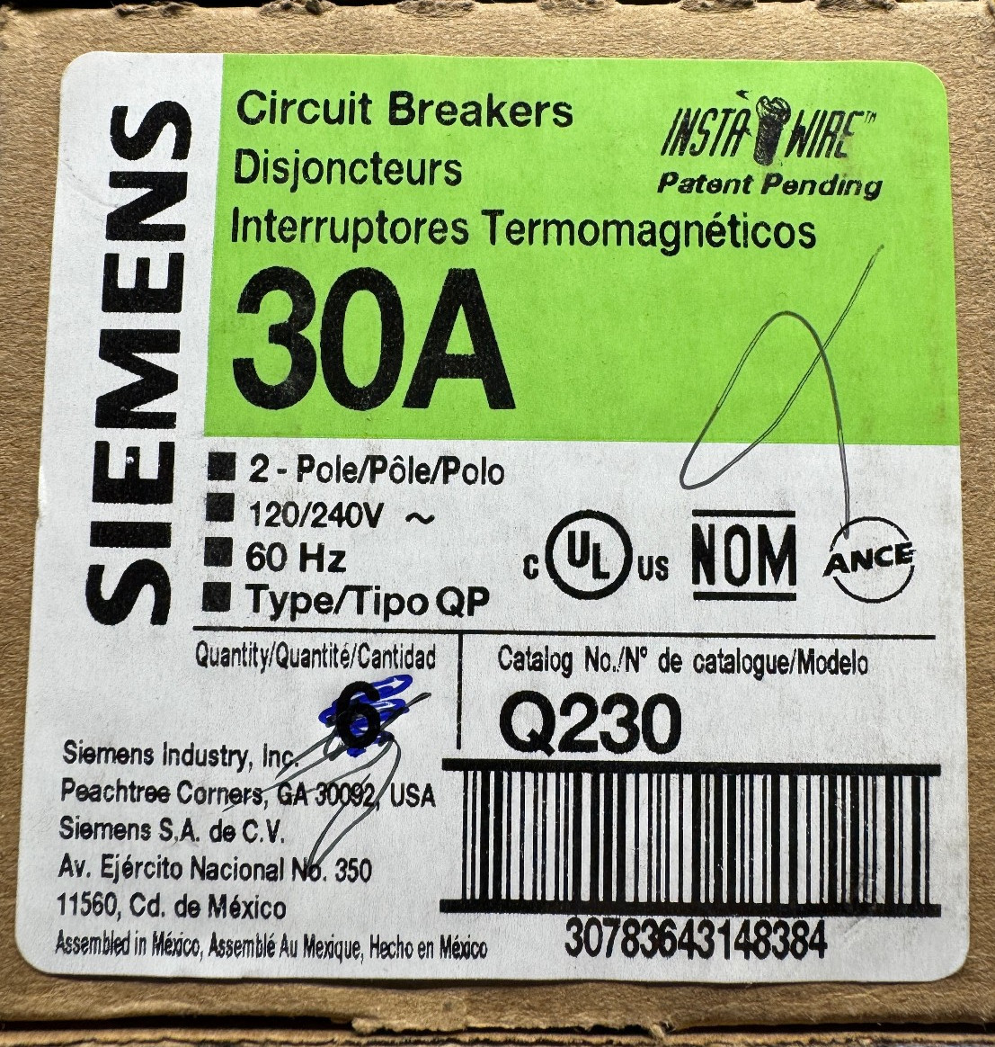 Siemens Q230 Circuit Breaker 2P 30A 120/240V New with Free Shipping