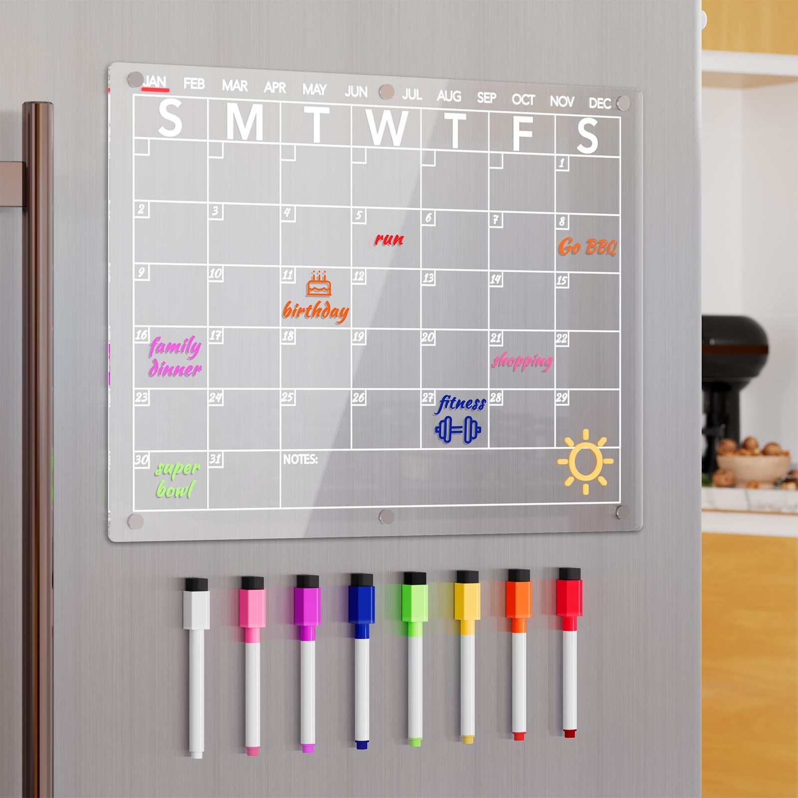 Neatsure Acrylic Magnetic Dry Erase Board Calendar for Fridge, 15″x11″, Clear