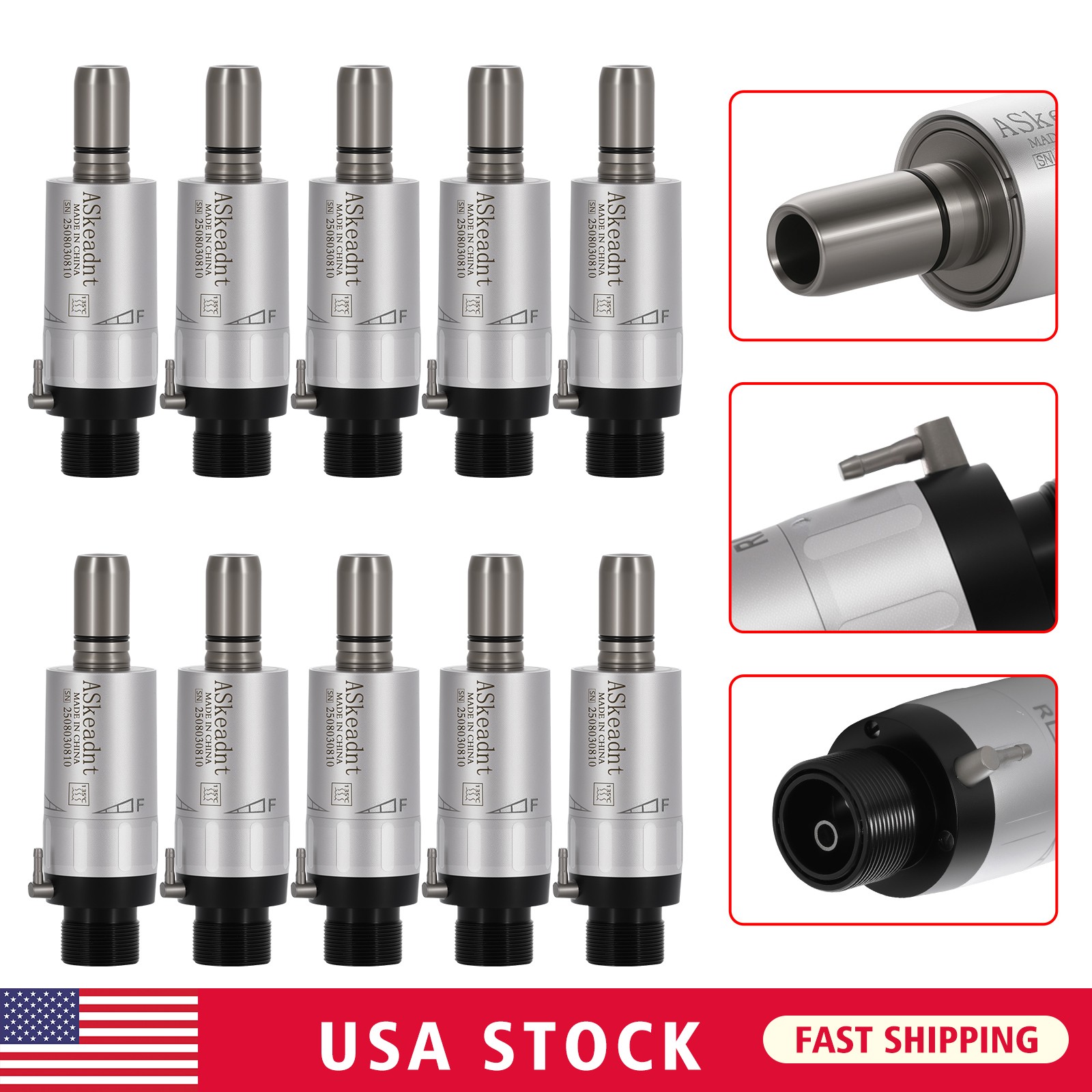 1-10 ASkeadnt Dental Slow Speed Motor Air Motor 2 Hole Micromotor External Spray