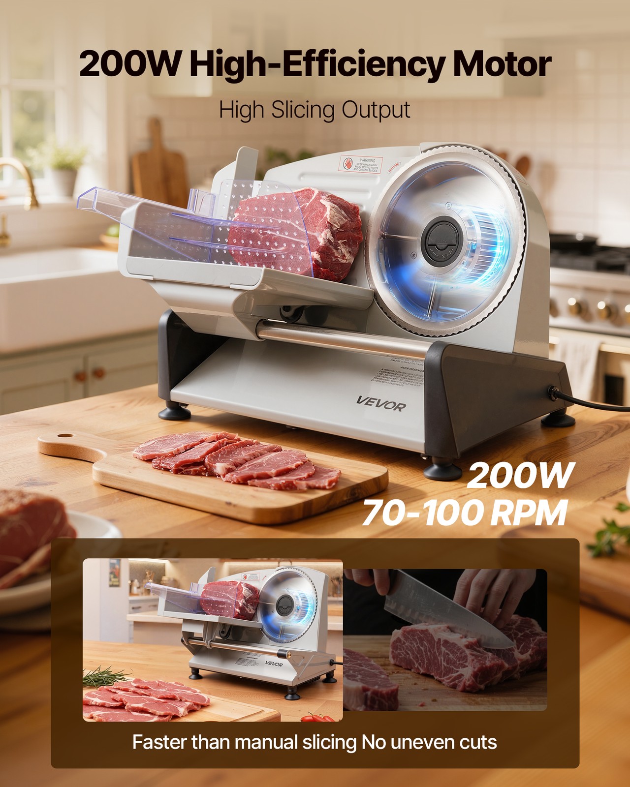 VEVOR Meat Slicer Electric Deli Slicer Machine 200W 7.5 in Sharp Blade for Home