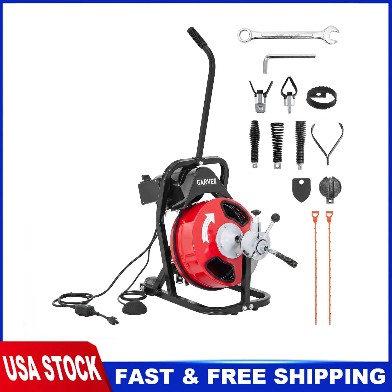 Drain Cleaner Machine ,75 FT x 1/2 In Portable Auto Feed Sewer Snake Drain Auger