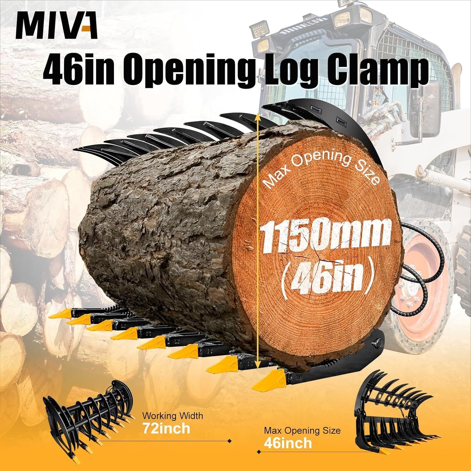 72inch Forestry Rake Clam Grapple Root Attachment Fit Bobcat Skid Steer Loader
