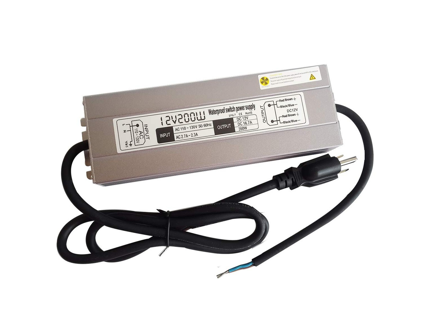 200w Waterproof Power Supply Transformer,110-130v AC to 12v DC Output 16.7a P…