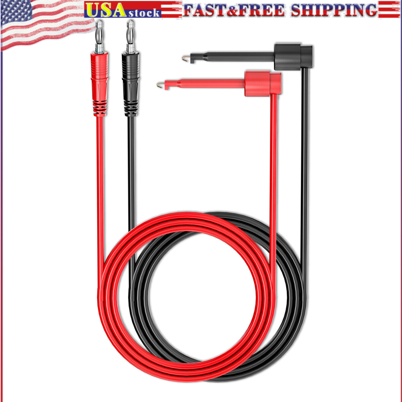 4mm Banana Plug to Mini Grabber Test Hook Clip Test Lead Cable for Multimeter