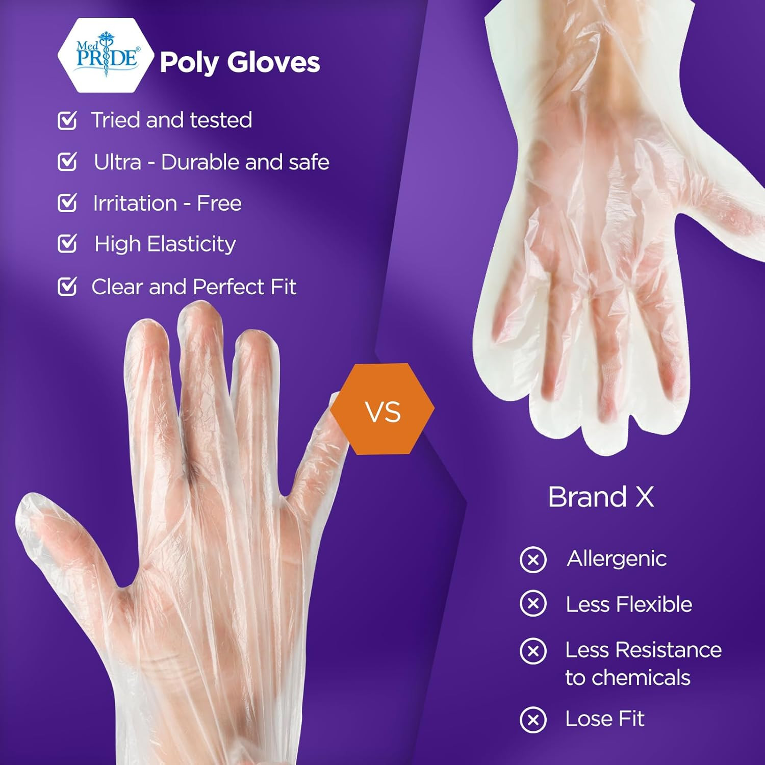 MED PRIDE Clear Food-Prep Poly Gloves |Multipurpose Latex-Free Disposable Gloves