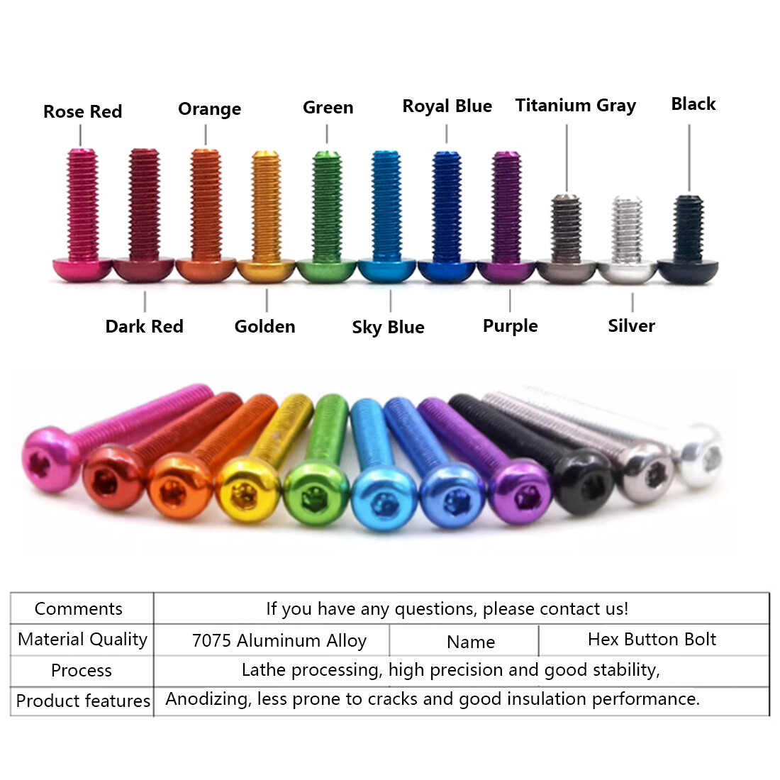 10PCS Aluminum Alloy M3 M4 M5 Colourful Anodizing Hex Socket Button Head Screws
