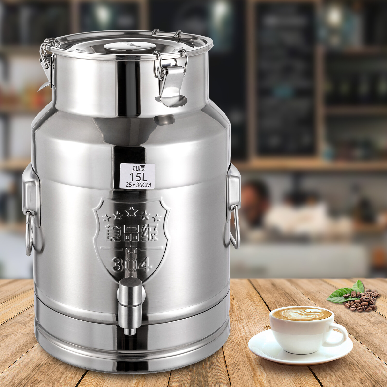 15L/3.96Gal Beverage Dispenser Stainless Steel Milk Can Milk Transport Barrel