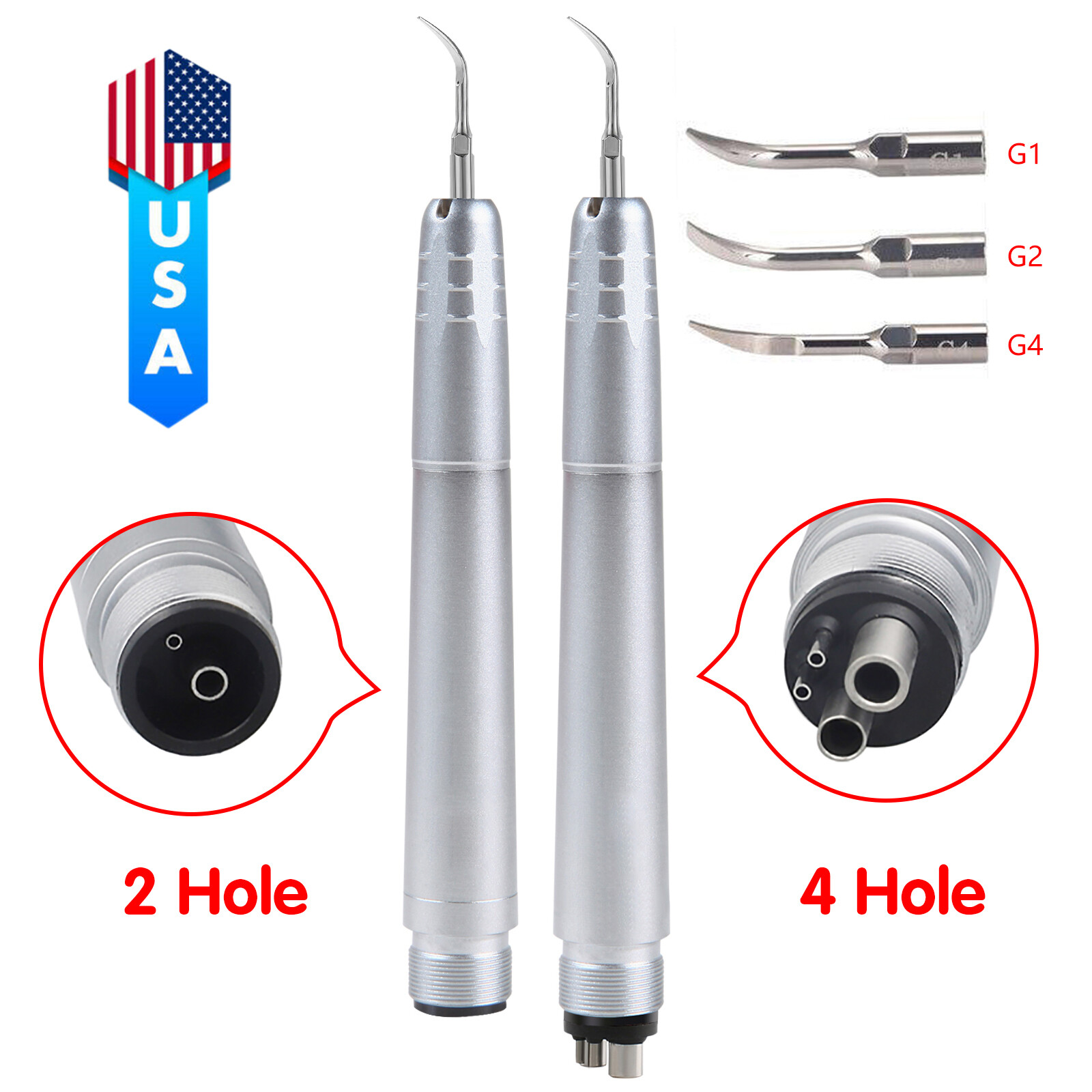 Dental Ultrasonic Air Scaler Handpiece Hygienist 2Hole/4Hole With 3 Tips USA