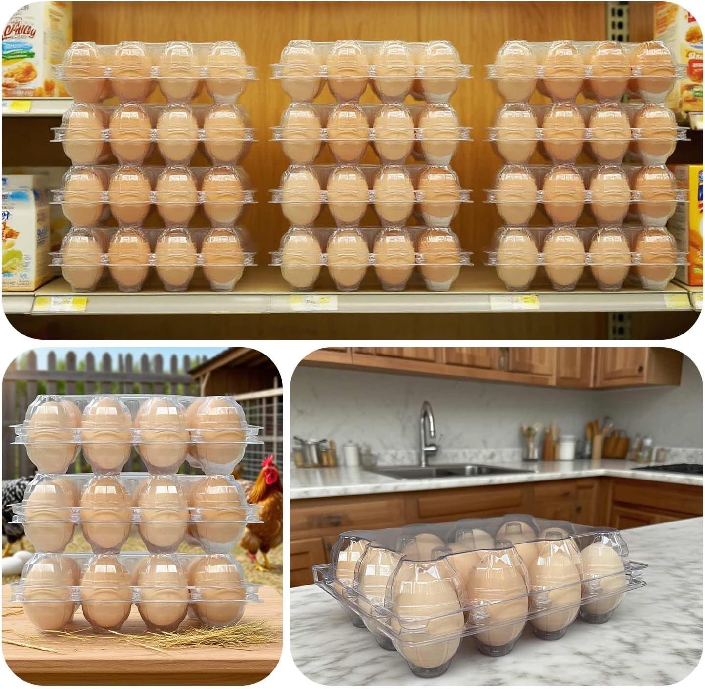100 Packs Egg Cartons Cheap Bulk Plastic for 12 Eggs Clear Egg Cartons