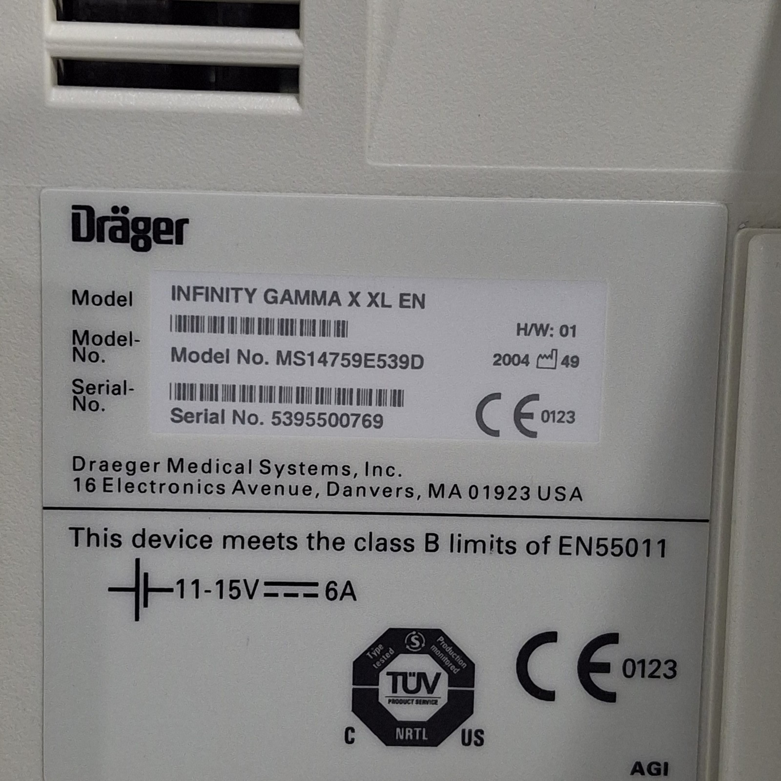 Draeger Medical Infinity Gamma X XL Patient Monitor