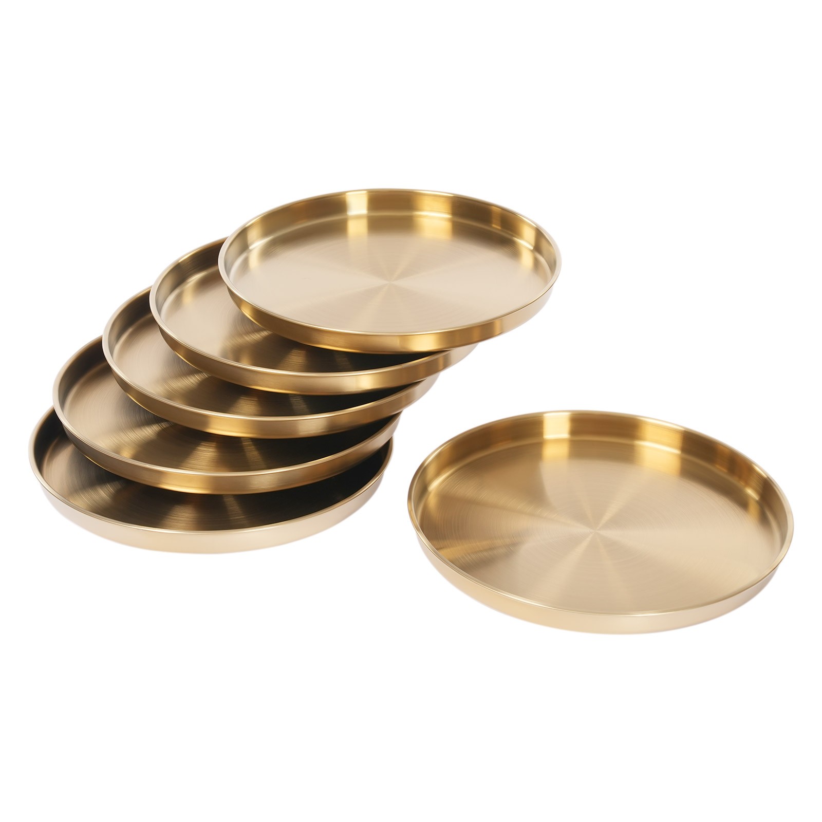 6Pcs Round Serving Trays Stainless Steel Table Tray Gold Decorative Tray