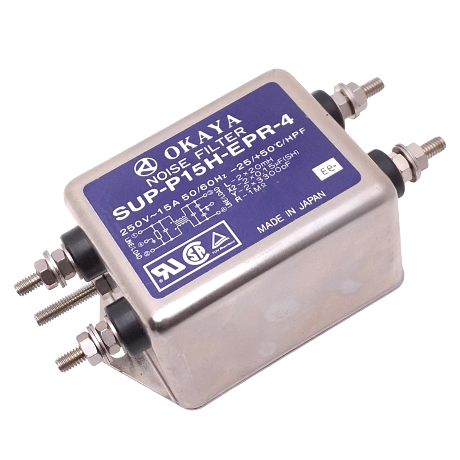 Okaya SUP-P15H-EPR-4 Powerline Noise Filter, 250VAC 15A, 20-30dB 10000Hz
