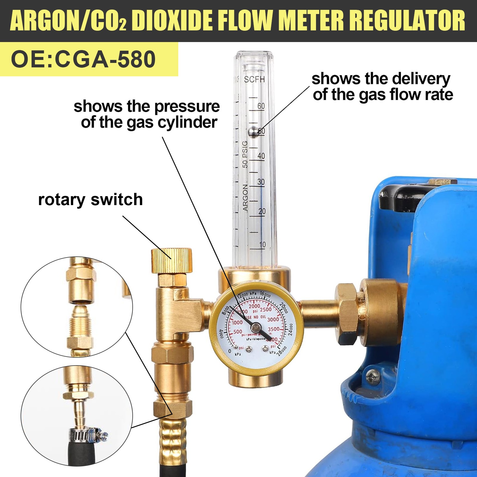 Mig Tig Flow Meter Regulator Argon CO2 Gas Welder Welding Weld Regulator Gauge