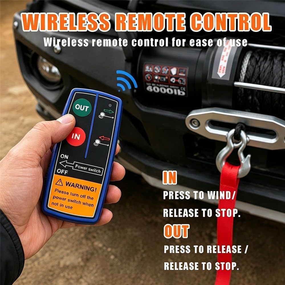 6000LBS 12V Electric Winch Synthetic Rope Remote for ATV UTV Boat Trailer Jeep