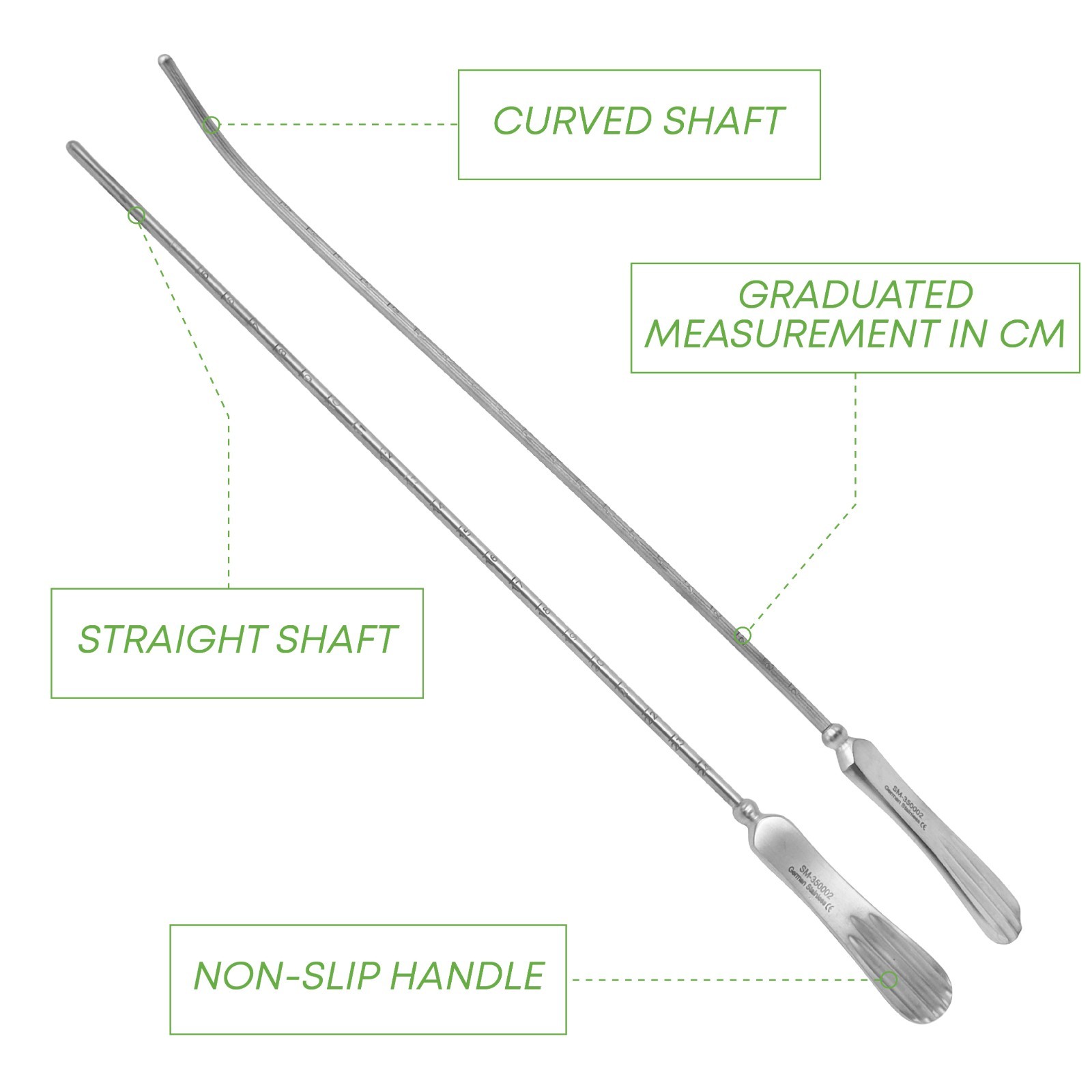 2 Pcs of Sim Uterine Sounds Straight & Curved OB/GYN Surgical Instrument German