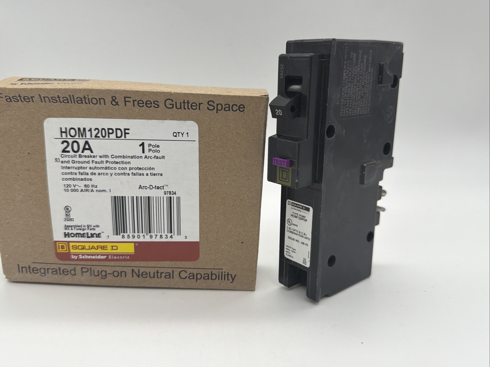 NEW Square D HOM120PDF 20A 1-Pole AFCI/GFCI Breaker – Plug-On Neutral –Ul Listed