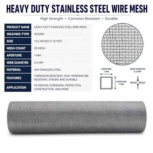 Stainless Steel Wire Mesh 15.5in x 10ft 304 Metal Screen Roll DIY Repair Guard