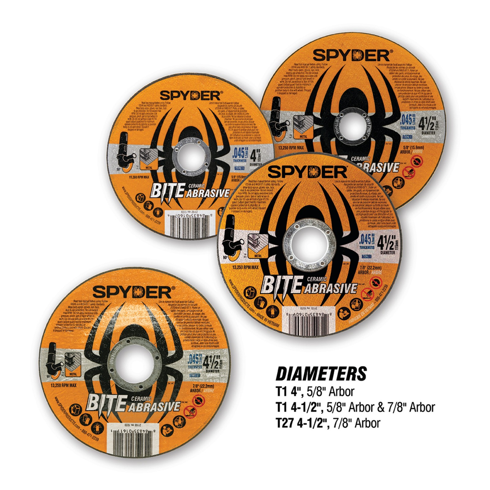 Spyder 4.5 in Bonded Ceramic Abrasive Cut-Off Wheel Type 1 50-Pack 21105-CASE-50