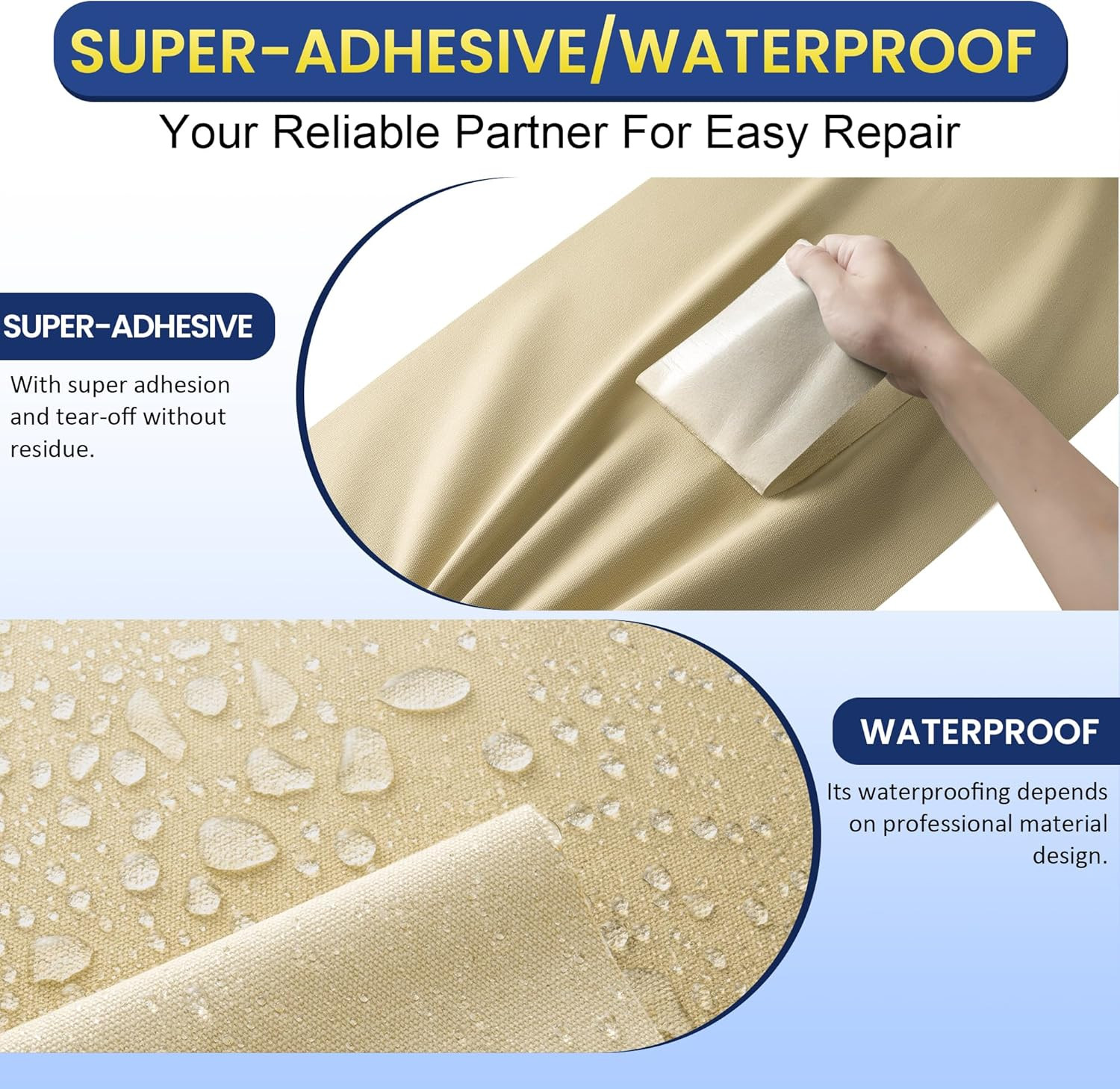 Self-Adhesive Canvas Repair Tape, 4″ x 79″ Waterproof Canvas Repair Patch, Fabri