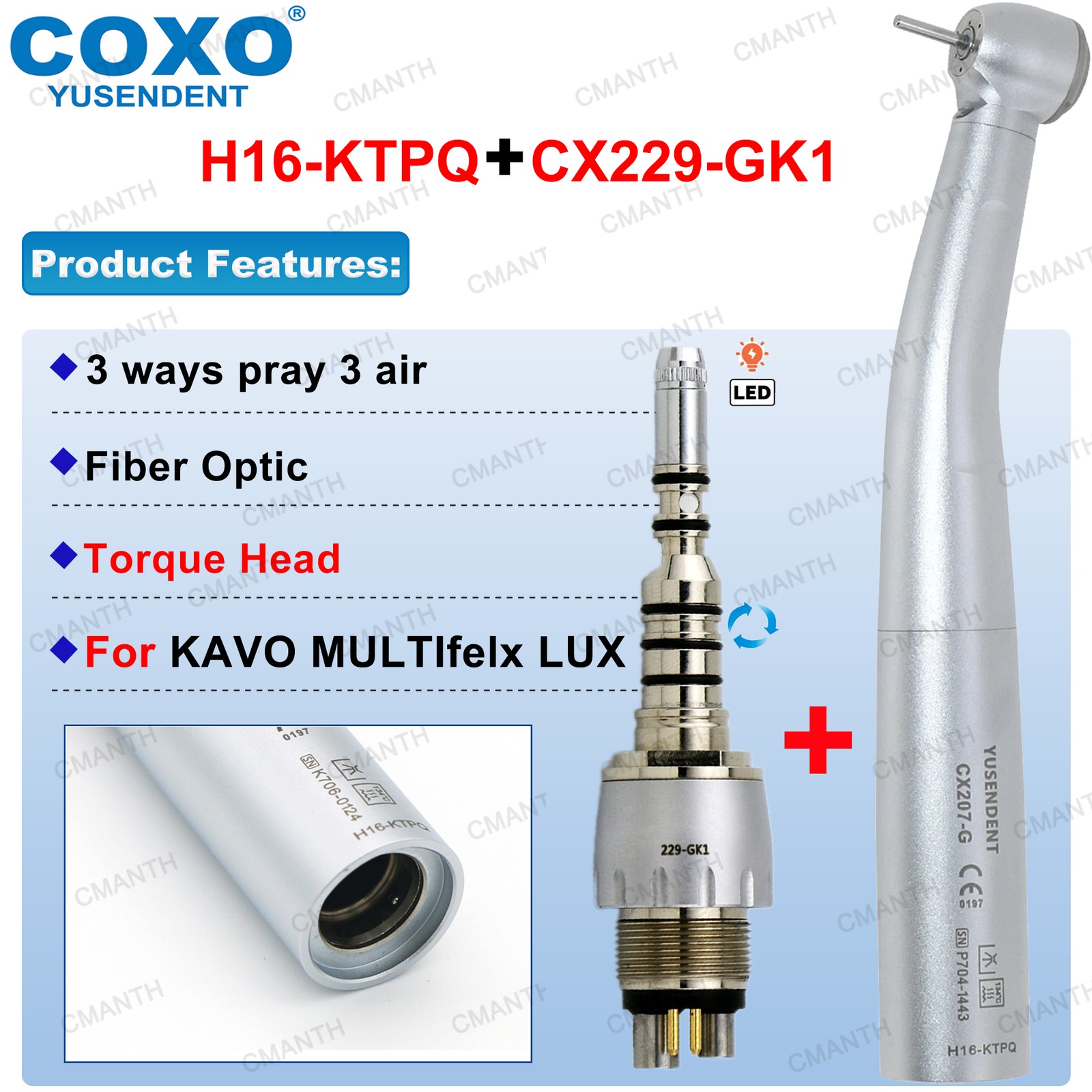US COXO Dental Fiber Optic Handpiece High Speed Turbine Fit KAVO NSK Sirona 6Pin