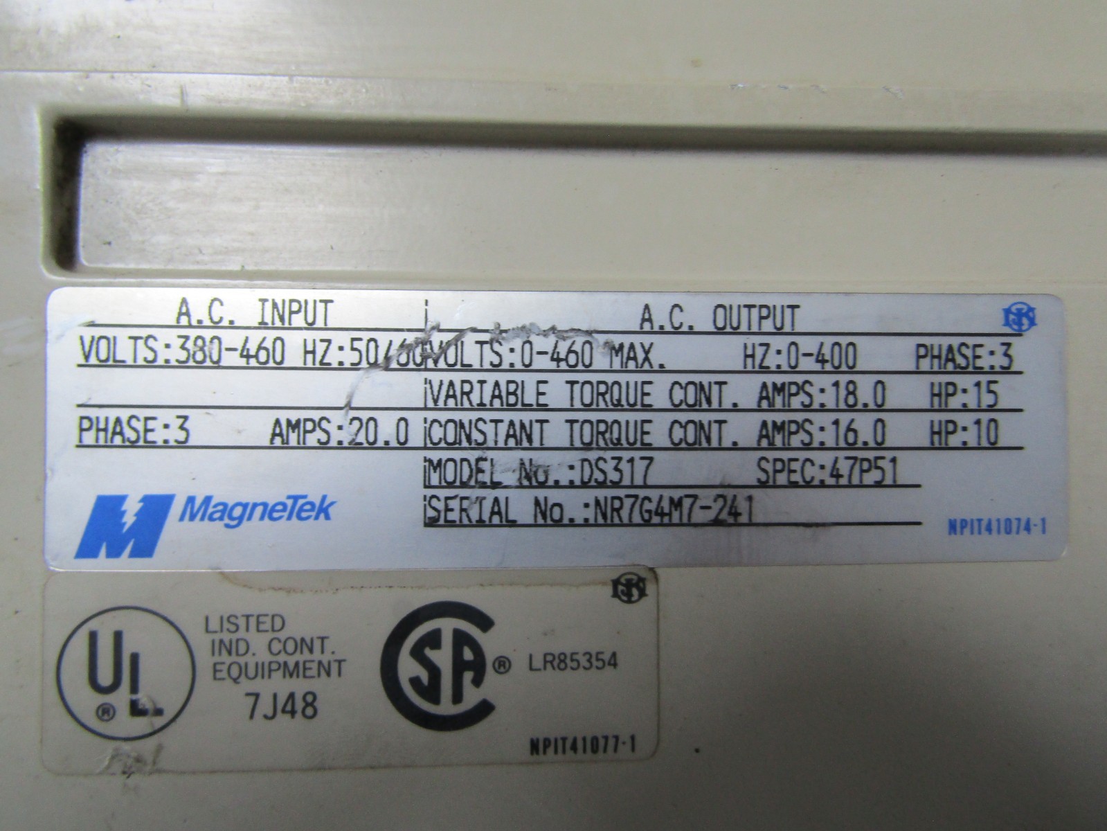 💥MAGNETEK GPD 503 VARIABLE FREQUENCY DRIVE 380-460 VAC 3Ø 20.0 AMP DS317