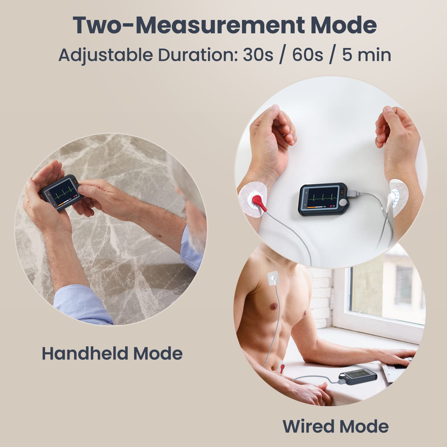 Home EKG Monitor with External Cable, 30s/60s/5min Recording + AI ECG Analysis
