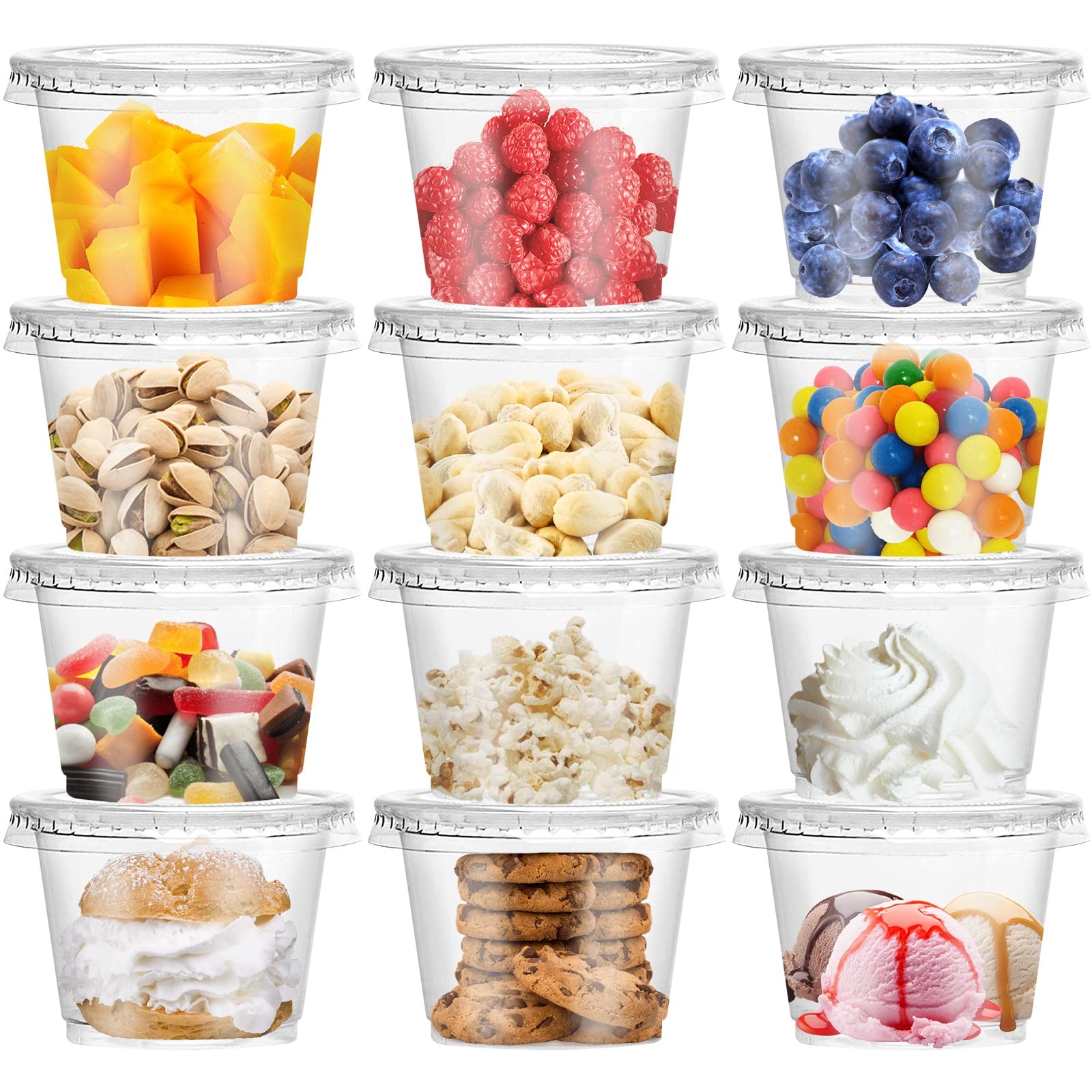 Qinsihwn 50 Pack 8 OZ Disposable Plastic Cups with Lids,Clear 8 Ounces, Clear