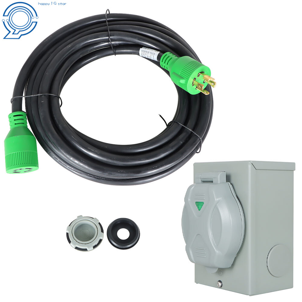 30Amp 25FT Generator Cord 14-30P to L14-30R Power Inlet Box Waterproof Combo
