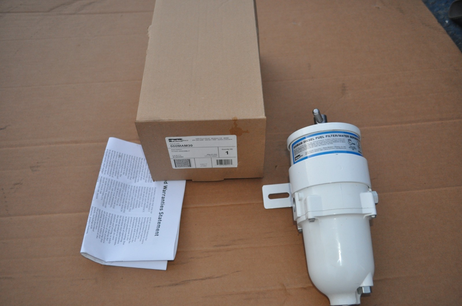 Parker Racor 500MAM30 MARINE FUEL FILTER FF/WS 3/4 SAE PORTS OEM NEW 30 MICRON