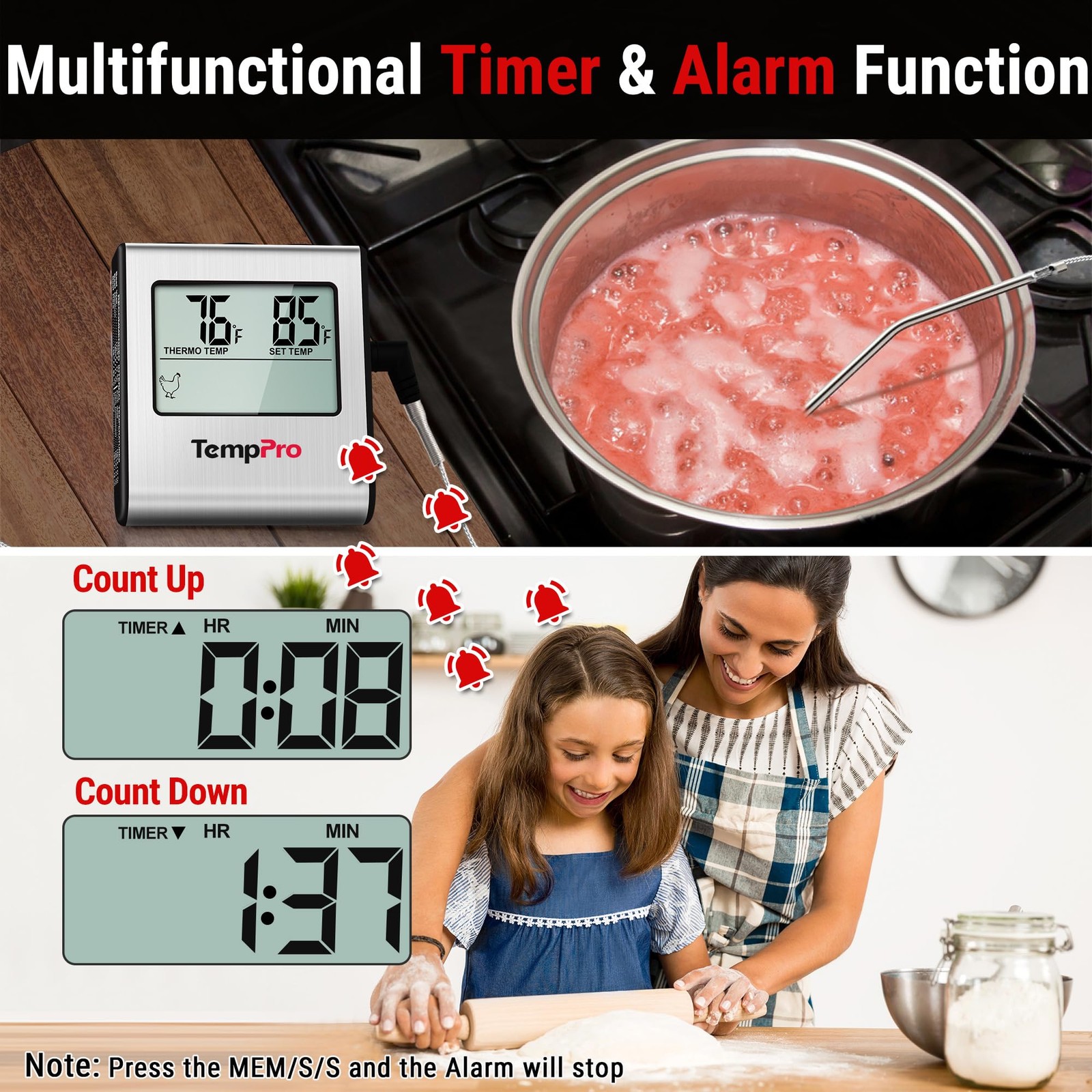TP16 Large LCD Digital Meat Thermometer for Smoker Oven Kitchen BBQ Grill The…