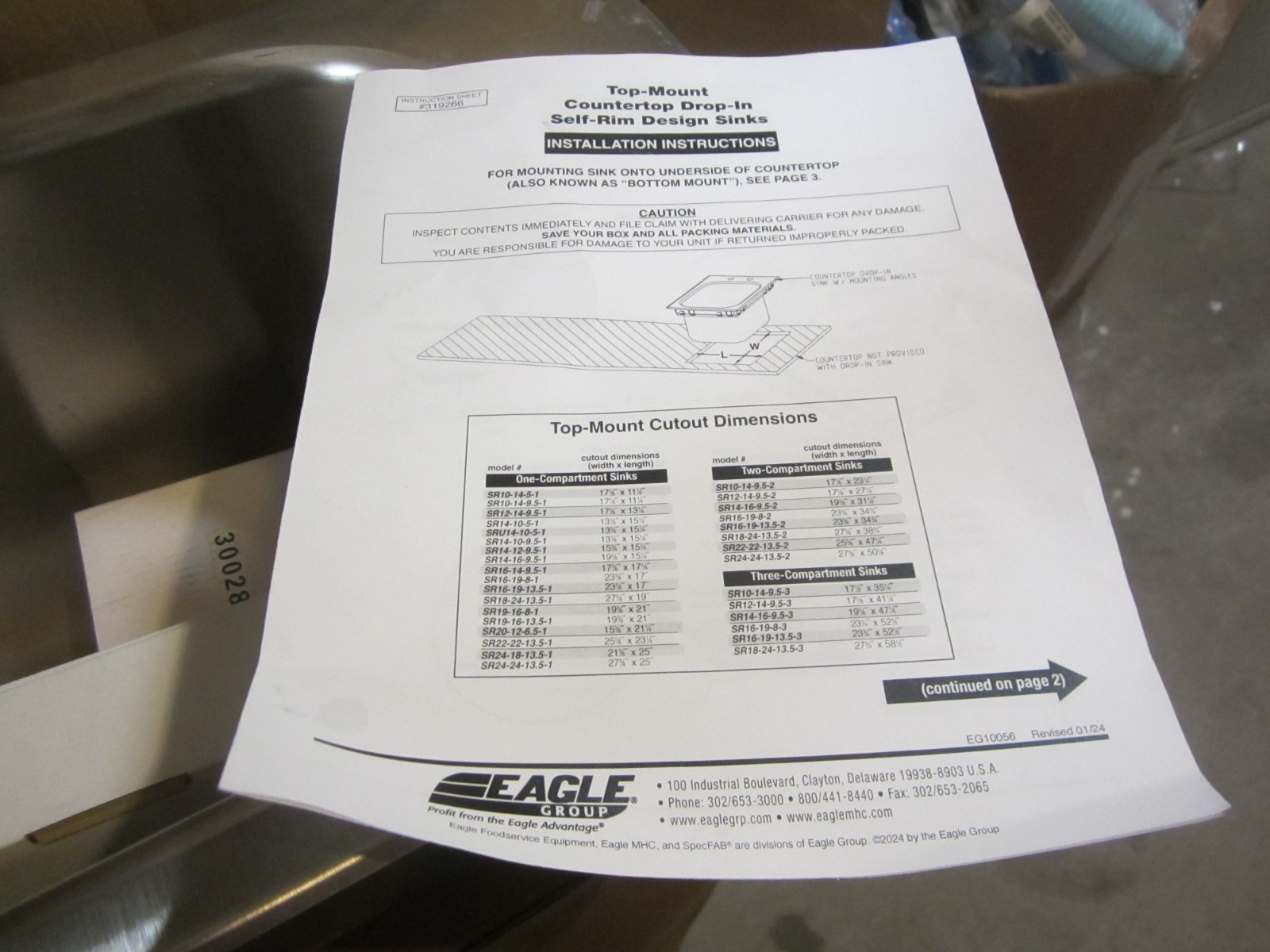 Eagle Group SR10-14-9.5-1 One Compartment Stainless Steel Drop-In Sink with Deck