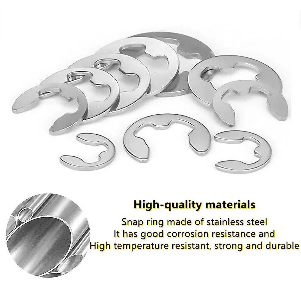 Open Retainer Type E Circlip 120Pcs 304 Stainless Steel E Clip Washer M1.5-M10 C