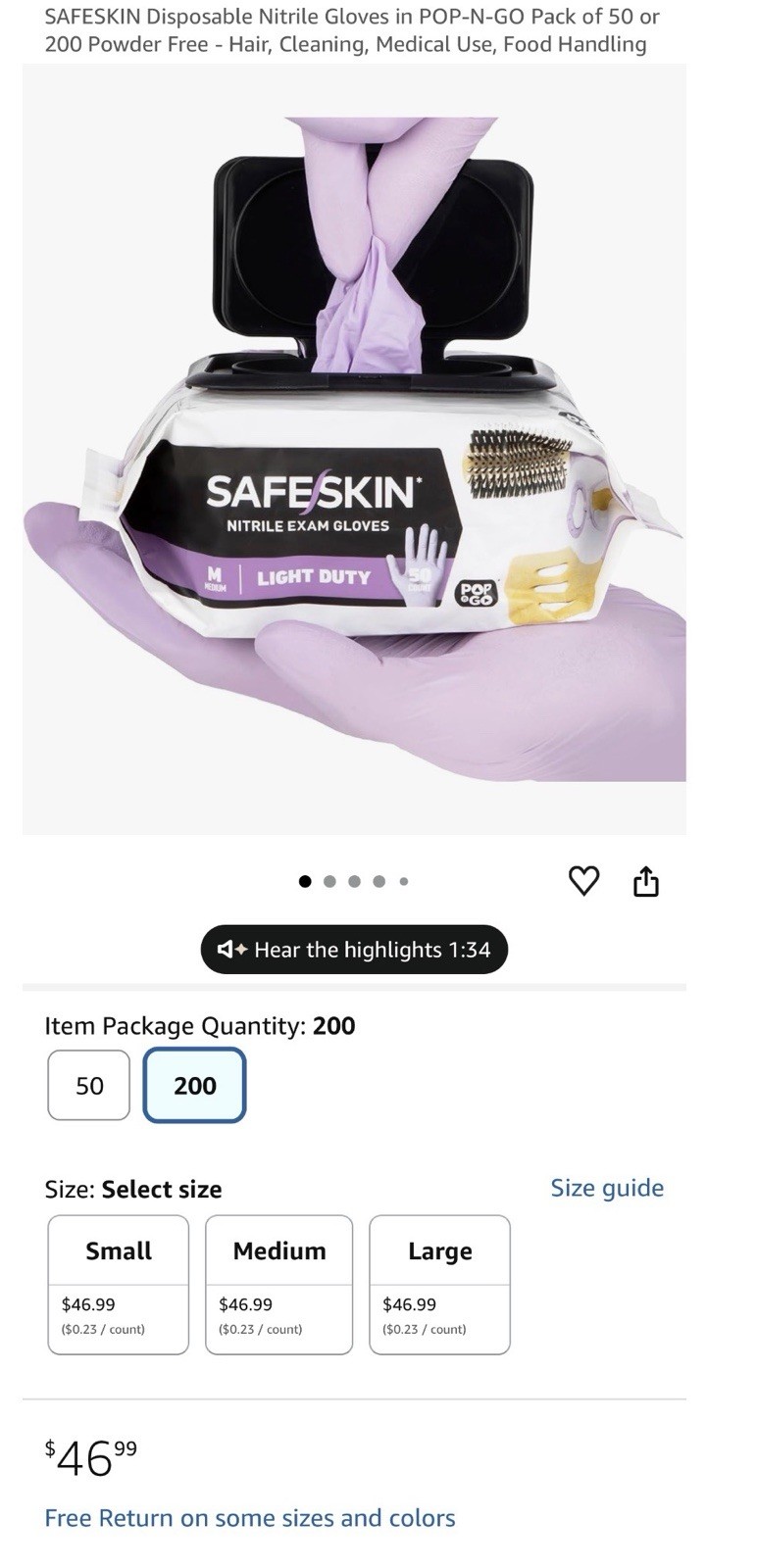 SafeSkin Light Duty Nitrile Gloves, Powder-Free, Small, Food/Medical Use 2000 Pk